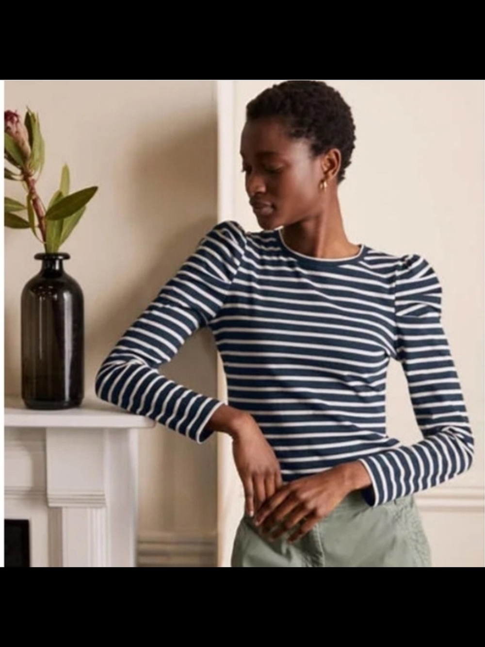 Boden Preppy Cotton Striped Navy and White Long-Sleeve Top